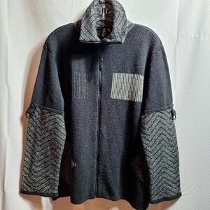 RONI RABL Full Zip Cardigan Sz M/L Black White Boho Chic Lagenlook Artsy EUC!